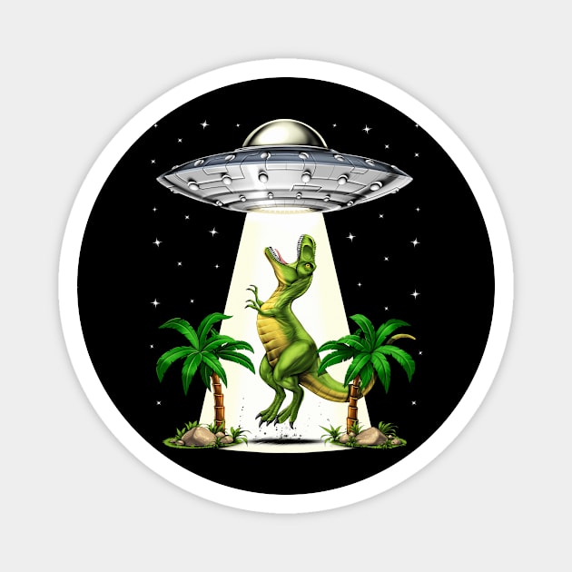 T-Rex Dinosaur Alien Abduction Magnet by underheaven